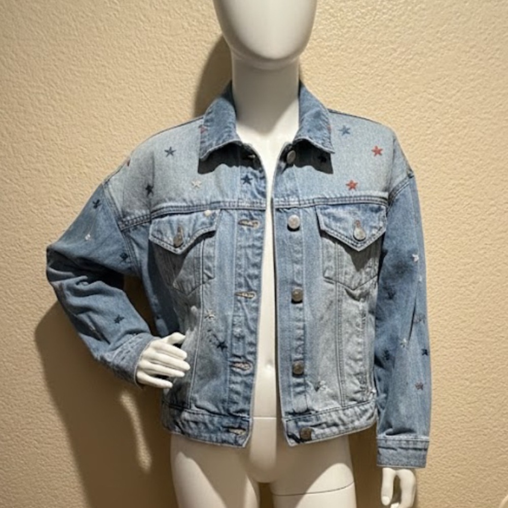 Women's 4th of July Denim Jacket with Star Embroidery